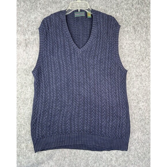 Izod Club Heavy Cable Knit Sweater Vest Men’s XL Navy Blue V-Neck Golf - Picture 1 of 6